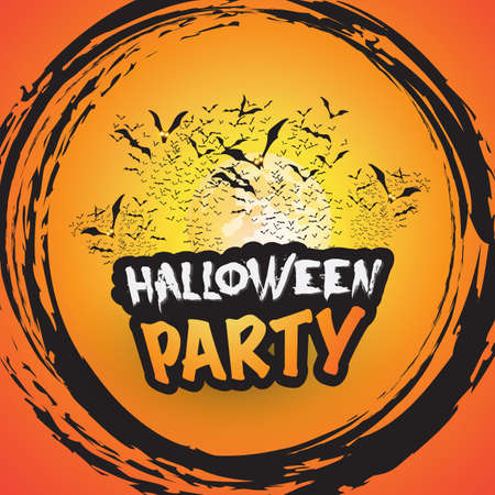 Halloween Party Card Template with Lots of Flying Bats - Vector Illustrationのイラスト素材