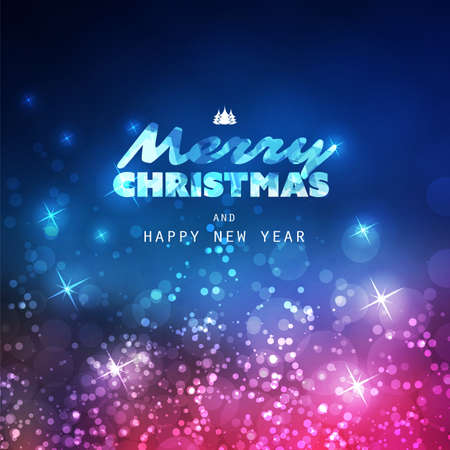 Colorful Happy Holidays, Merry Christmas Greeting Card With Label on a Sparkling Blurred Backgroundのイラスト素材