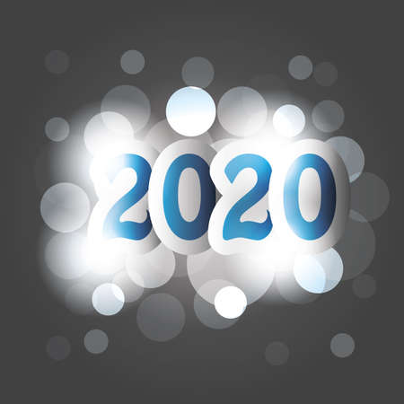 Simple Blue and White New Year Card, Cover or Background Design Template With Round Numerals - 2020