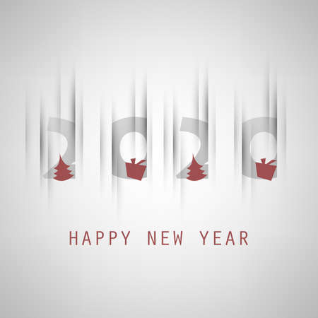 Best Wishes - Simple Grey and Red New Year Card, Cover or Background Design Template With Christmas Tree, Gift Box, Drinking Glasses And Fireworks - 2020のイラスト素材