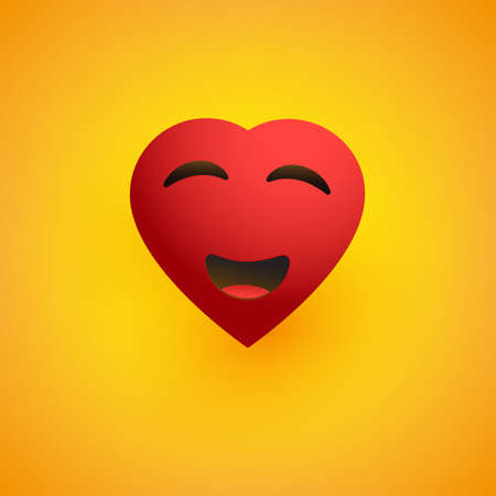 Smiling Face for Valentine's Day, Heart Shaped Emoticon on Yellow Background - Vector Designのイラスト素材