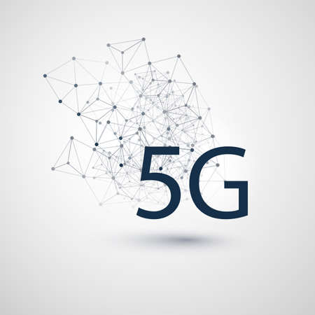 5G Network Label with Wireframe Mesh - High Speed, Broadband Mobile Telecommunication and Wireless Internet Design Conceptのイラスト素材