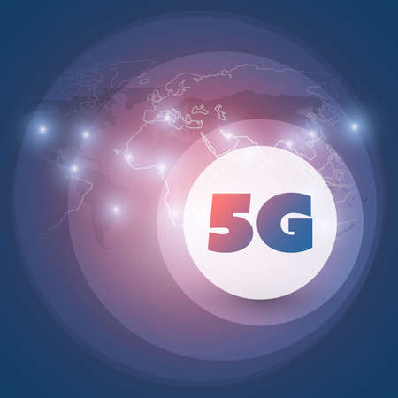 5G Network Label with Glowing Nodes - High Speed, Broadband Mobile Telecommunication and Wireless Services, Internet Access Solutions - Design Conceptのイラスト素材