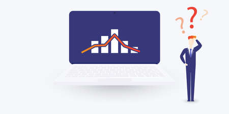 Global Economic Downfall Caused By the Coronavirus - Design Concept with Bar Chart on a Computer Screen with Uncertain Businessmanのイラスト素材