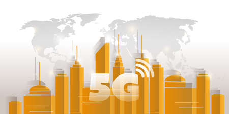 Smart City, IoT and 5G Mobile Networks - Digital Technology Design Concept with Cityscape