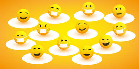 Protect Yourself, Keep Your Social Distance - Stay Away from Close Personal Contacts to Avoid Infection During the Corona Virus Pandemic - Design Concept of Self Quarantine with Various Emoticonsのイラスト素材