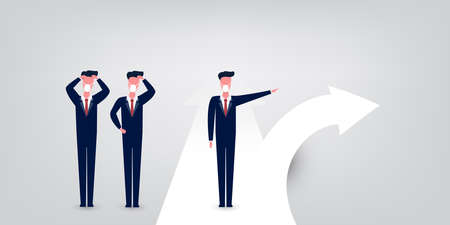 Choose the Right Direction Going Forward - Alternative Ways, Business Decision Design Concept with Businessmen at Road Intersection - EPS10 Vector Illustrationのイラスト素材