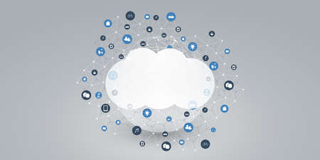 Cloud Computing Design Concept - Digital Connections, Technology Background with Wireframe Sphere and Geometric Network Meshのイラスト素材