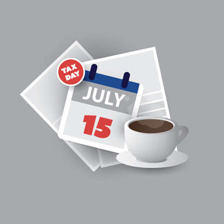 Tax Day Reminder Concept - Calendar Design Template - USA Tax Deadline, New Extended Date for IRS Federal Income Tax Returns: 15 July 2020のイラスト素材