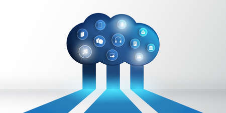 Cloud Computing Technology Design Concept with Icons Representing Digital Network Connections,...