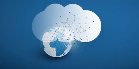 Cloud Computing Design Concept - Digital Connections, Technology Background with Earth Globe and...
