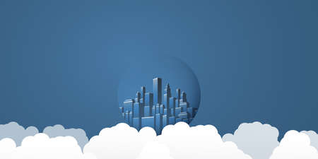 Smart City, Cloud Computing Design Concept with Transparent Globe, Cityscape and Clouds - Digital Network Connections, Technology Background - Monochrome, Retro Styleのイラスト素材