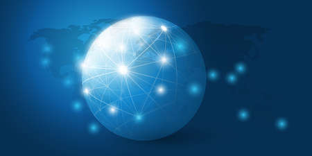 Abstract Blue Minimal Style Cloud Computing, Networks Structure, Telecommunications Concept Design, Network Connections, Transparent Sphere, Geometric Mesh - Vector Illustrationのイラスト素材