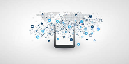 Internet of Things, Cloud Computing Design Concept with Icons and Tablet PC - Digital Network Connections, Technology Backgroundのイラスト素材
