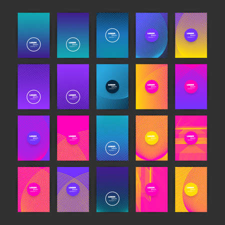 Mega Set of 20 Flyer, Card or Banner Designs with Abstract Blue, Purple and Yellow Colored Minimalist Geometric Pattern Backgrounds, Multi Purpose Templatesのイラスト素材