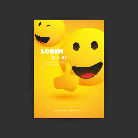 Flyer, Cover, Card or Banner Design with Smiling, Simple Happy Emoticon Showing Thumbs Up on Yellow Background - Multi Purpose Templateのイラスト素材