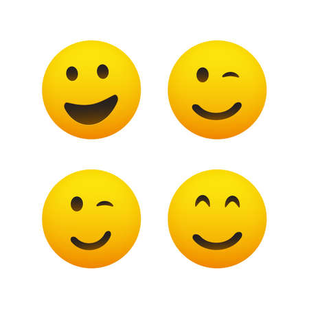 Smiling and Winking Emoticon Set - Simple Shiny Happy Emoticons Clip-Art, Isolated on White...