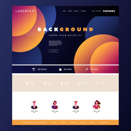 Website Design Template for Your Business with Orange and Blue Abstract Circles Gradient Texture in the Headerのイラスト素材