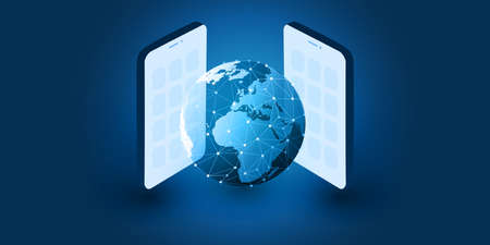 Abstract Blue Minimal Style Cloud Computing, Networks, Telecommunications Concept Design with...