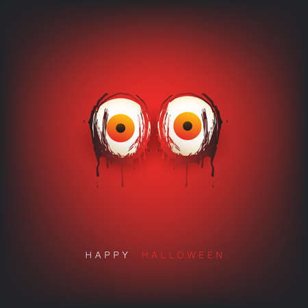 Happy Halloween Card Template - Creepy Face with Scary Pop Out Eyes in the Dark - Vector Illustrationのイラスト素材