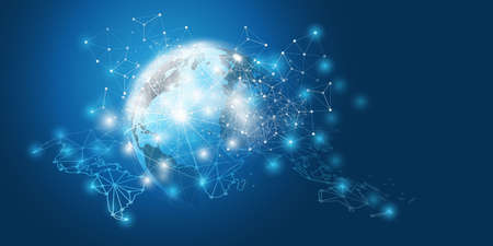 Abstract Blue Minimal Style Cloud Computing, Networks Structure, Telecommunications Concept Design, Network Connections, Transparent Geometric Mesh - Vector Illustrationのイラスト素材