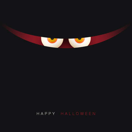 Happy Halloween Card Template - Creepy Face with Glowing Eyes in the Dark - Vector Illustrationのイラスト素材