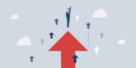 New Possibilities, Hope, Dreams - Business or Carreer Achievements Concept - Brave Businessman Flies Up High in the Sky - Vector Illustrationのイラスト素材
