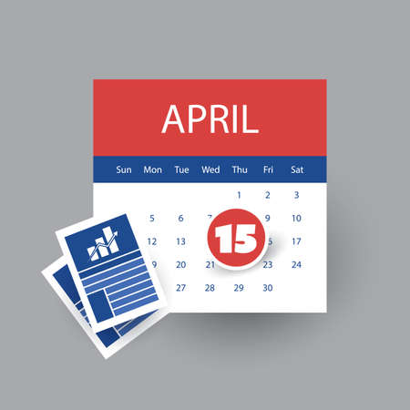 USA Tax Day Concept - Calendar Design Template - Tax Deadline, Due Date for Federal Income Tax Returns: 15th Aprilのイラスト素材