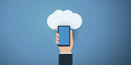 Hand Holding a Smart Phone - Cloud Computing Design Concept, Digital Network Connections, Technology Backgroundのイラスト素材
