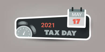 Tax Day Reminder Concept Banner  for Web Design - USA Tax Deadline, New Extended Date for IRS Federal Income Tax Returns: 17 May 2021 - Vector Templateのイラスト素材