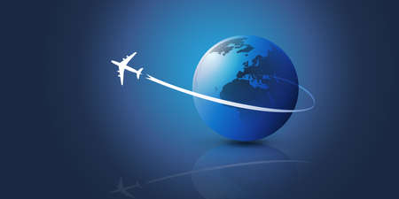 Traveling Around the World - Travel by Airplane - Globe Designのイラスト素材