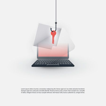 Internet Phishing, Account Hacking Attempt by Malicious Email - Hacker Activity, Data Theft, Hacked, Stolen Login Credentials and Password, Cyber Crime and Network Security Vector Concept Illustrationのイラスト素材