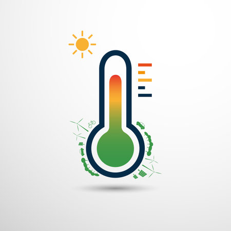 Global Warming, Climate Change, Ecological Problems and Solutions - Flat Vector Design Concept with Thermometerのイラスト素材