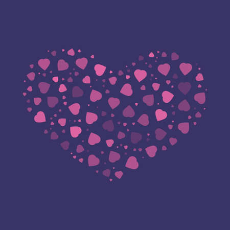 Purple Hearts Forming a Big Heart on Dark Background - Minimalist Multi Purpose Heart Shape Template...