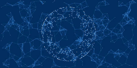 Dark Blue Futuristic 3D Global Networks Concept with Globe - Abstract Polygonal Digital Connections...