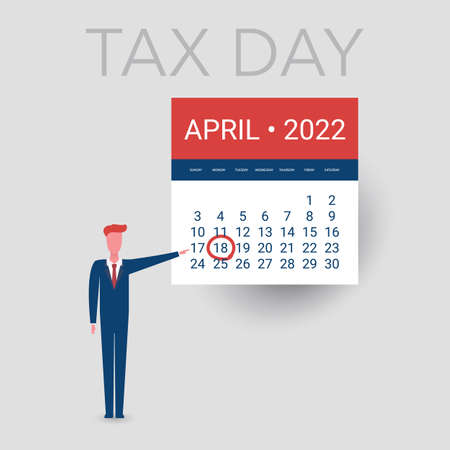Tax Day Reminder Concept - Calendar Design Template - USA Tax Deadline, Due Date for IRS Federal Income Tax Returns: 18th April 2022のイラスト素材
