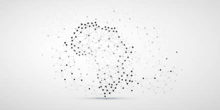 Black and White Transparent Abstract Polygonal Map of Africa, African Digital Network Connections, Black and White IT, Technology Background with Copyspace, Creative Wide Scale Vector Design Templateのイラスト素材