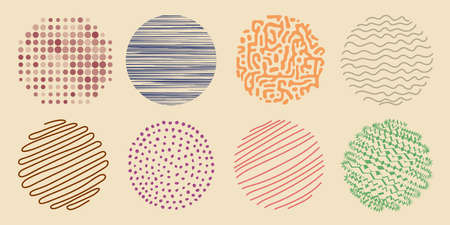 Set of Variously Patterned and Colored, Spotted and Striped Circles Desgin Clip-Art - Vector Templateのイラスト素材