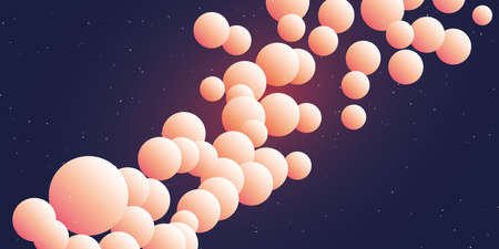 Lots of Pink Flowing 3D Balls on Starry Night Sky Background - Modern Style Minimalist Colorful...