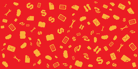 Various Orange Finance, IT or Technology Symbols, Icons Pattern of Various Sizes and Orientation on...