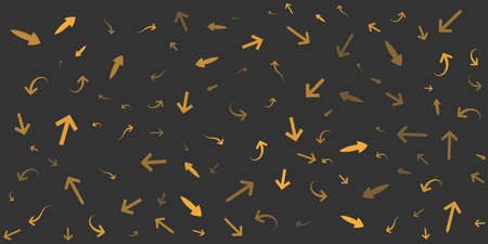 Various Randomly Placed and Shaped Brown Arrow Symbols - Pattern of Various Sizes, Shapes and Orientation on Wide Scale Dark Background - Design Template in Editable Vector Formatのイラスト素材