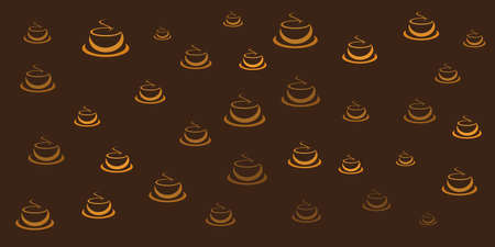 Orange Coffee Cup or Soup Bowl Icons Pattern of Various Sizes and Orientation on Wide Scale Brown Background - Design Template in Editable Vector Formatのイラスト素材
