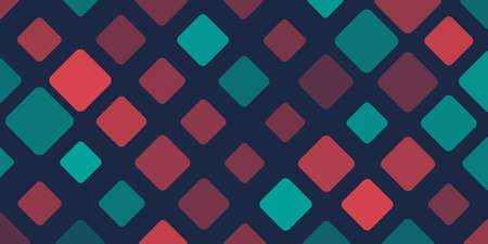 Dark Squares of Various Sizes and Colors, Shades of Red and Green - Geometric Mosaic Pattern,...