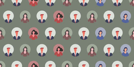 Lots of Colorful Seamless User Avatars Texture, Background with Rows of People,Face Symbols - Pattern Design Applicable as a Base for Placards,Posters, Brochures,Front Pages,Presentations or Web Sitesのイラスト素材