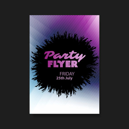 Dark Colorful Party Flyer or Cover Design with Blurred, Abstract Striped Pattern, Round Crowd People Silhouette,Copyspace in the Center for Your Text - Modern Style Template in Editable Vector Formatのイラスト素材
