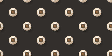 Seamless Coffee Cup Icons Pattern on Wide Scale Dark Brown Background - Design Template in Editable...