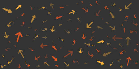 Various Randomly Placed, Colored and Shaped Brown 3D Arrow Symbols - Pattern of Various Sizes, Shapes and Orientation on Wide Scale Dark Background - Design Template in Editable Vector Formatのイラスト素材