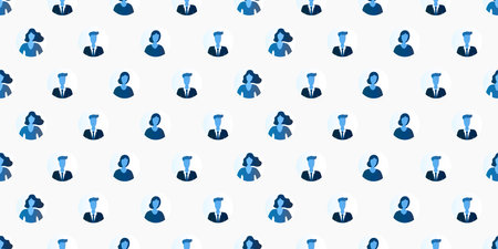Lots of Blue Face Symbols, Seamless Texture Background with Rows of People - Vector Pattern Design...
