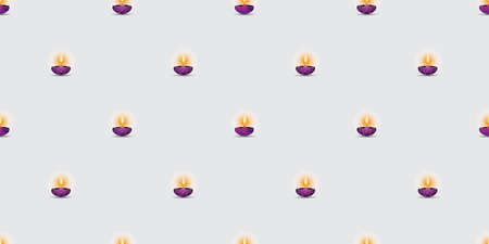Happy Diwali - Small Burning Purple Candles Pattern for Deepawali Indian Spiritual, Cultural Holidays - Vector Design, Wide Scale Background, Illustration Templateのイラスト素材