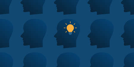 New Possibilities, Ideas - Vector Illustration of Idea Concept - Seamless Background with Lots of Blue Human Heads Pattern - Someone with a New Idea Standing Out of the Crowd - Creative Vector Designのイラスト素材